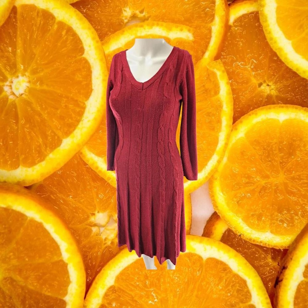 Nine West Red Long Sleeve Cable Knit Dress Size XS